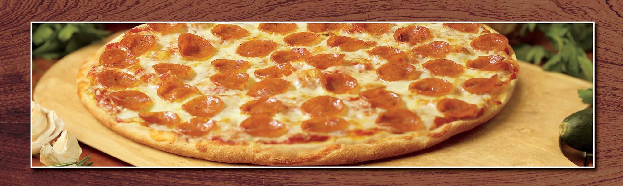 A thin crust pepperoni pizza