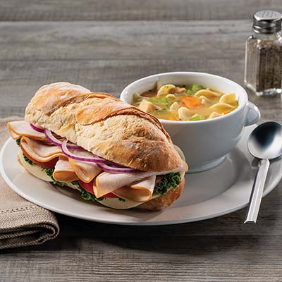 A soup and sandwich combination